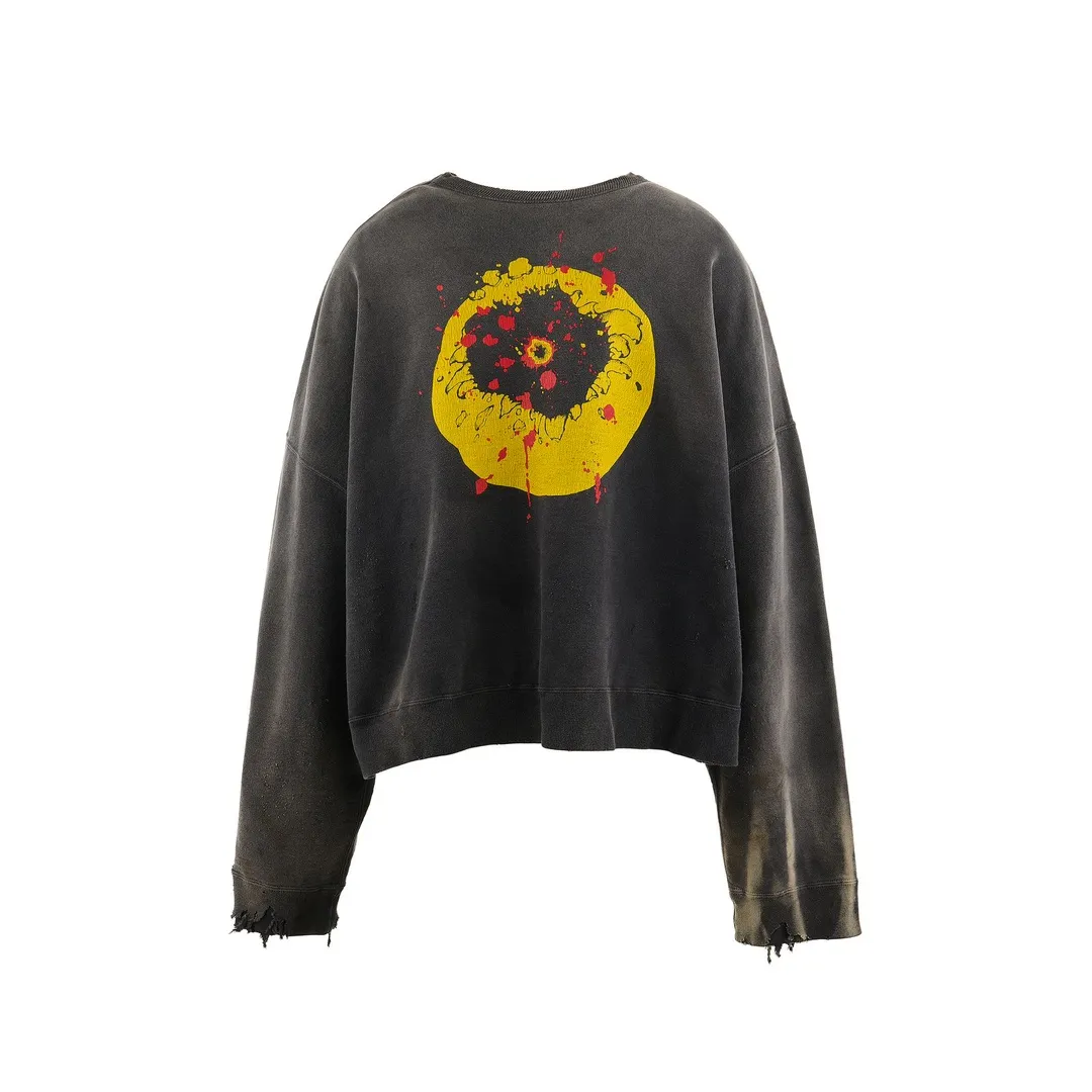 SAINT Mxxxxxx x CACTUS PLANT FLEA MARKET SMILE SWEATER SHIRT CPFM co-branded sweatshirt with smiley face, washed black S-XL, ready-to-wear Assute dyeing, heavy fermentation washing, multi-position spray fading, ultra-complex manual polishing/destruction treatment/special shearing treatment, special striped cuffs/multi-position shearing/pure handmade graffiti and dirty The only correct co-branded main wheat label/wash water label/little angel anti-counterfeiting label in the entire network
